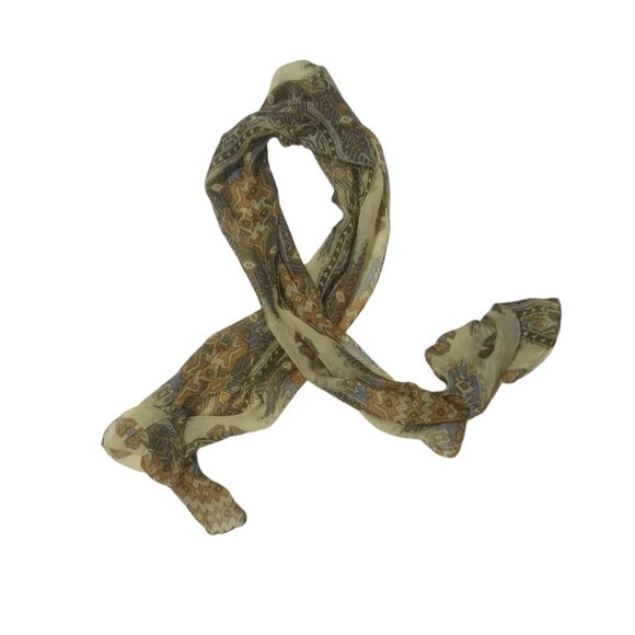 GRANDEUR COLLECTION Beige Geometric Silk Scarf 70"/ 23” EC - Picture 3 of 10